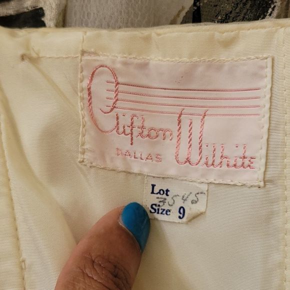 VINTAGE Clifton Wilhite Dallas Cream Floral Tea Length Dress Gown - sz. S - Picture 16 of 16